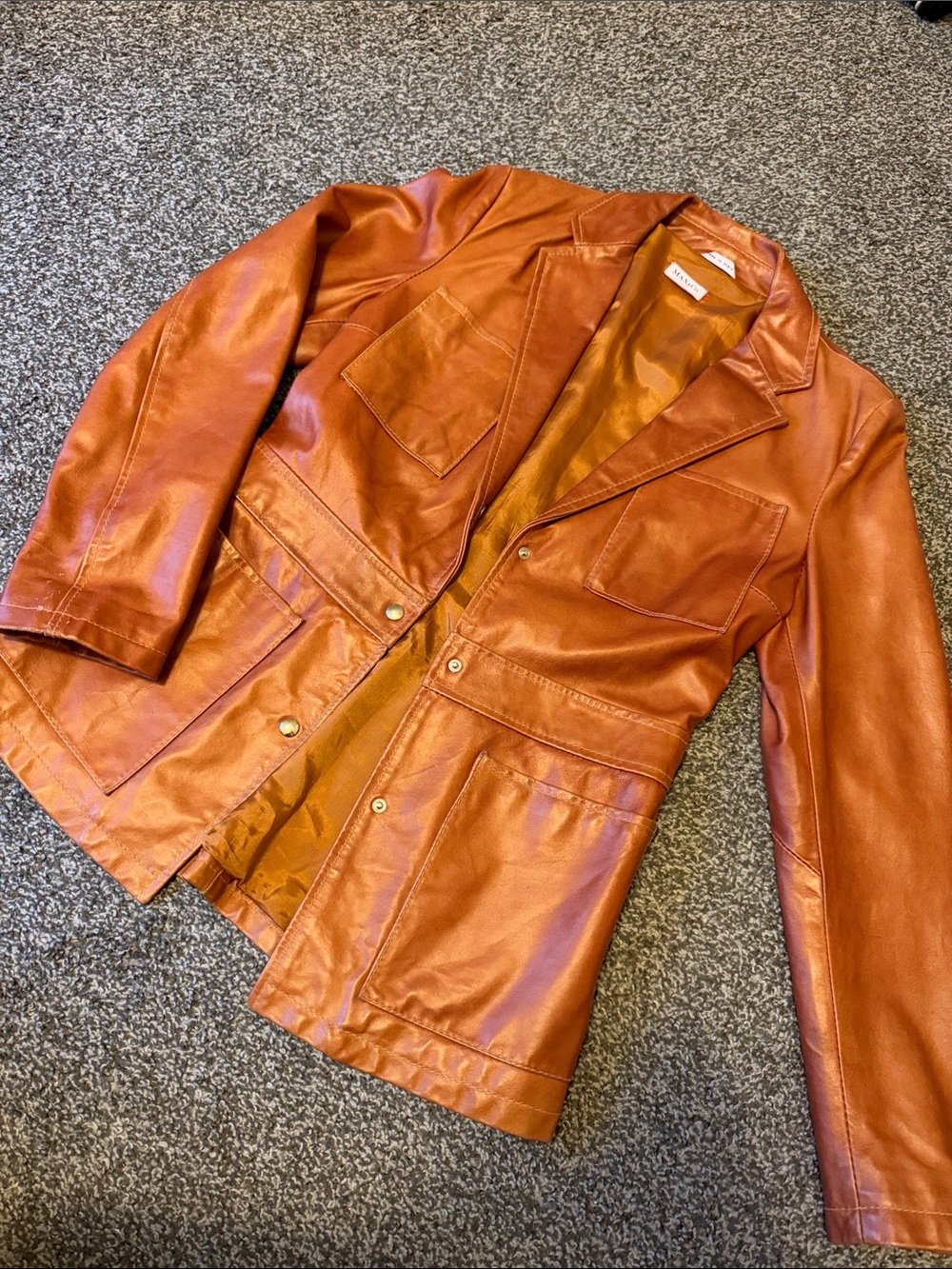 Copper Leather Jacket - Classic Button Front Coat